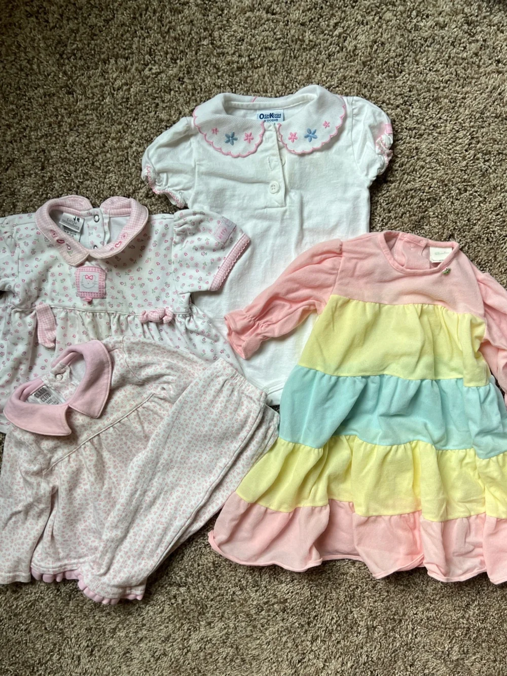 Vintage Bundle OshKosh B'gosh Ruffle Dress Floral Set Onesie Baby Girl 3/6 M